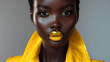 African American Woman with Golden Lipstick, Yellow Fashion Statement