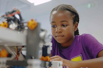 Poster - Curious child engaging with robotics and technology in a learning environment