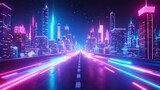 Fototapeta  - Future City Lights: Exploring Empty Avenues