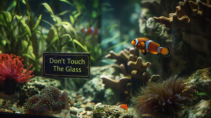 Fish Tank With A Sign That Say Don't Touch The Glass