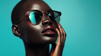 Wall Mural - Sophisticated Beauty: Trendy Eyewear Fashion on Black Model