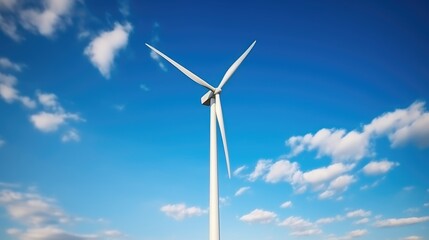 Eco-Friendly Power: Wind Turbine Up Close Against Blue Sky