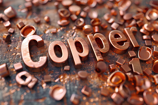 copper letters on a textured surface, portraying a sense of abundance and the diverse uses of copper