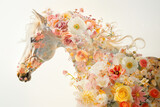 Fototapeta  - Bright delicate flowers on a white horse