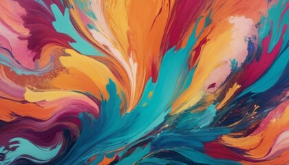 Wall Mural - A vibrant abstract art piece with swirling colors of orange, blue, and pink, evoking creativity and dynamic motion