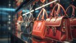 a boutique scene where AI creates a close-up image, emphasizing the elegance and sophistication of a collection of handbags attractive look