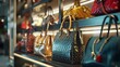 a boutique scene where AI creates a close-up image, emphasizing the elegance and sophistication of a collection of handbags attractive look