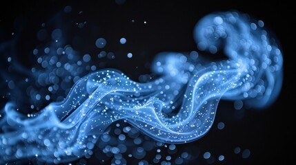 Poster - A bright blue wave of light against a dark black background