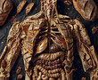 Anatomical medical poster human body digestive system made of bread loaves , studio photography