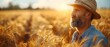 Closeup of farmer examining wheat field during harvest - Agriculture banner. Concept Agriculture, Farming, Harvest, Wheat Field, Closeup Photoshoot