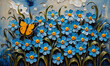 A Burst of Sunshine: A Bright Orange Butterfly on Blue Forget-Me-Nots