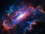 Fototapeta Konie - Captivating space scene with vibrant galaxy clouds, nebulae, and a starry night cosmos, evoking the beauty of the universe and astronomy. Resembles a supernova, ideal for wallpaper