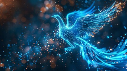 Wall Mural - digital blue phoenix bird ,  ai into cybersecurity solutions, the ability to rise from challenges and safeguard digital infrastructures with proactive threat detection and response.  