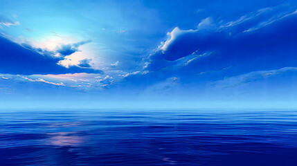 Wall Mural - A blue sky with clouds and a calm ocean