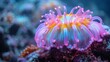   A tight shot of a solitary sea anemone clinging to coral, with other anemones visible behind
