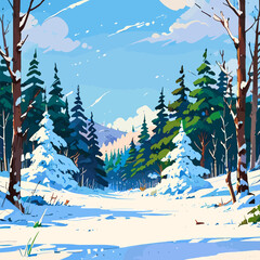 Wall Mural - Vector graphic of a snowy forest background, capturing the beauty of a winter wonderland