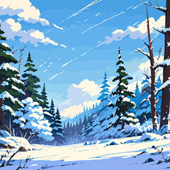 Wall Mural - Vector graphic of a snowy forest background, capturing the beauty of a winter wonderland