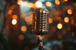 Vintage microphone with bokeh lights.