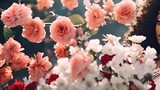 Fototapeta  - Cinematic summer themedbeautiful black queen covered in flowers elegant 4k aesthetic