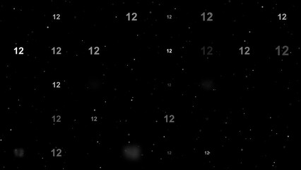 Poster - Template animation of evenly spaced twelve numbers of different sizes and opacity. Animation of transparency and size. Seamless looped 4k animation on black background with stars