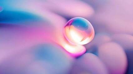 Poster - Pink holographic bubbles floating on the soft colorful abstract background in beautiful vivid tones