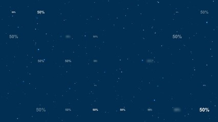 Poster - Template animation of evenly spaced 50 percent symbols of different sizes and opacity. Animation of transparency and size. Seamless looped 4k animation on dark blue background with stars