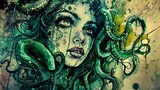 Fototapeta Paryż - a beautiful and detailed water color painting of Medusa