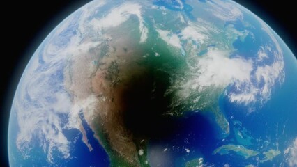 Wall Mural - A 3d planet earth animation, showing the April 8th, 2024 solar eclipse across North America, as seen from high in orbit above planet Earth. Stunning 4k animated view of Earth