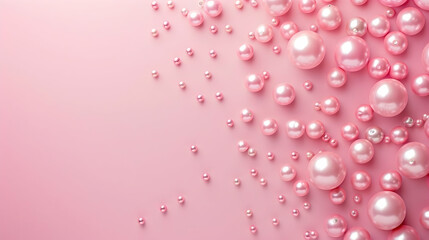 Wall Mural - pink mother of pearl pearls on a pink background with copy space