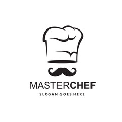 Wall Mural - illustration of monochrome mustachioed chef isolated on white background