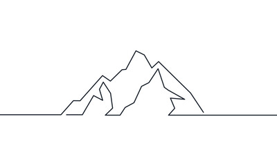 One continuous line drawing of mountain range landscape