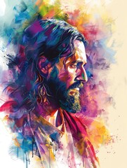 Wall Mural - Illustration of Jesus, colorful, cristianism