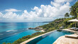 Luxurious infinity Pool Overlooking Serene Ocean Beach. Luxury panoramic sea view.