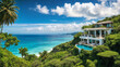 Luxurious Villa with Infinity Pool Overlooking Serene Ocean Beach. Luxury panoramic sea view.