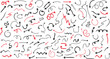 © Tally 18 - Set of simple hand drawn  arrows . Set vector hand drawn arrows mark icons . Black and red simple pointer arrows collection .Black simple dotted arrow collection. Vector hand drawn arrow mark vector
