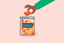 Donation Jar With Money, Minimal Illustration