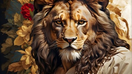 Poster - Jesus Christ painted in digital form with the half-face of a lion.