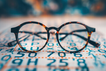 Poster - A pair of glasses is on top of a table with a grid of numbers