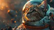 In the vast expanse of space, an astronaut cat dons its helmet and ventures into the unknown, rea