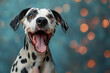 Portrait of happy dalmatian dog with open mouth. Created with Ai