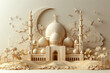 3D paper art of the Sheizam mosque in a white background. Created with Ai