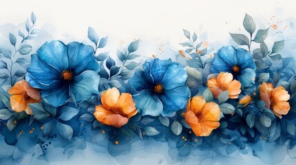 Wall Mural - Modern floral background with watercolor painting