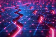 Close-up of a holographic blockchain concept, with neon data blocks connected by curving lines on a 3D grid