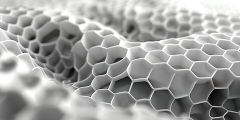 Poster - White and gray patterned surface. The pattern is made up of hexagonal shapes that are arranged in a way that creates a sense of depth and texture.
