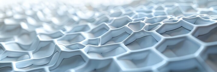 Poster - Close up of a white surface with a pattern of hexagons. The image has a futuristic and abstract feel to it