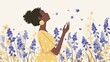 Empowered Mixed-Race Woman Amid Bluebell Meadow Generative AI