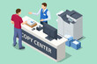 Isometric Printing services, Printing house industry. Print, copy, scan, fax. For office documents, presentations and marketing. Office copier center.