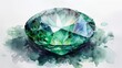 Exquisite Watercolor Rendering of an Emerald Gemstone Generative AI