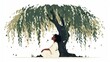 Serene Affirmation Card with Mixed-Race Woman Under Weeping Willow Generative AI