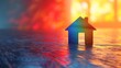 Rainbow background with a small house, a symbol of comfort, calm and serenity.